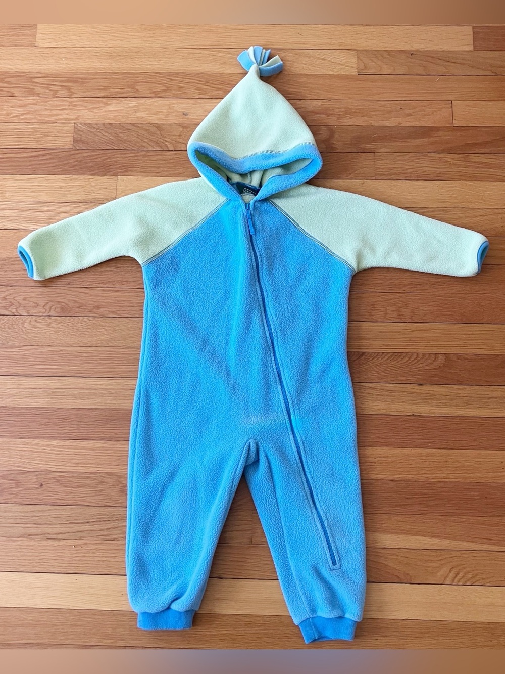 L.L. Bean Blue Green Fleece Gorpcore Outdoor Winter Zip Up Bunting One Piece 3T
